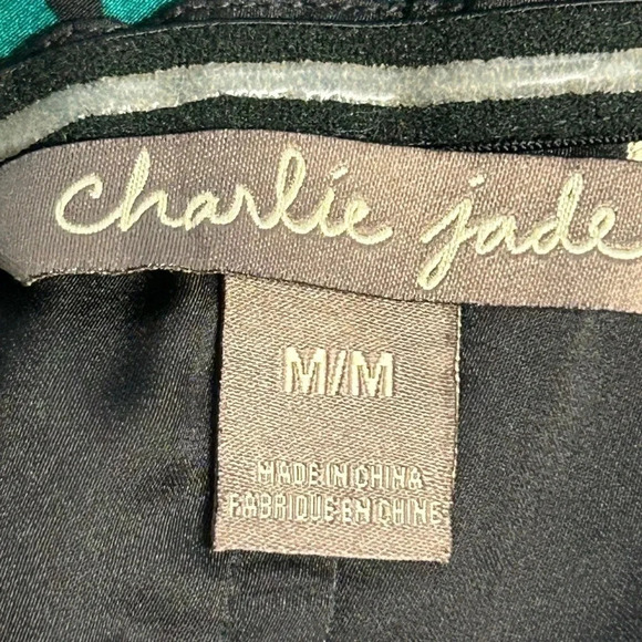 Silk Green Animal Print Mini Dress Women’s Medium Strapless‎ Pockets Party - Picture 15 of 16